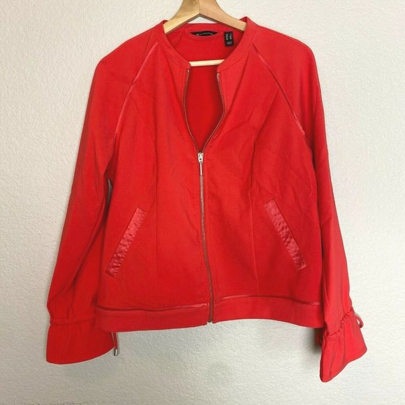 H by Halston Zip Front Bomber Jacket Size 4 Drawstring Sleeves Candy Red A350234 - Picture 3 of 8